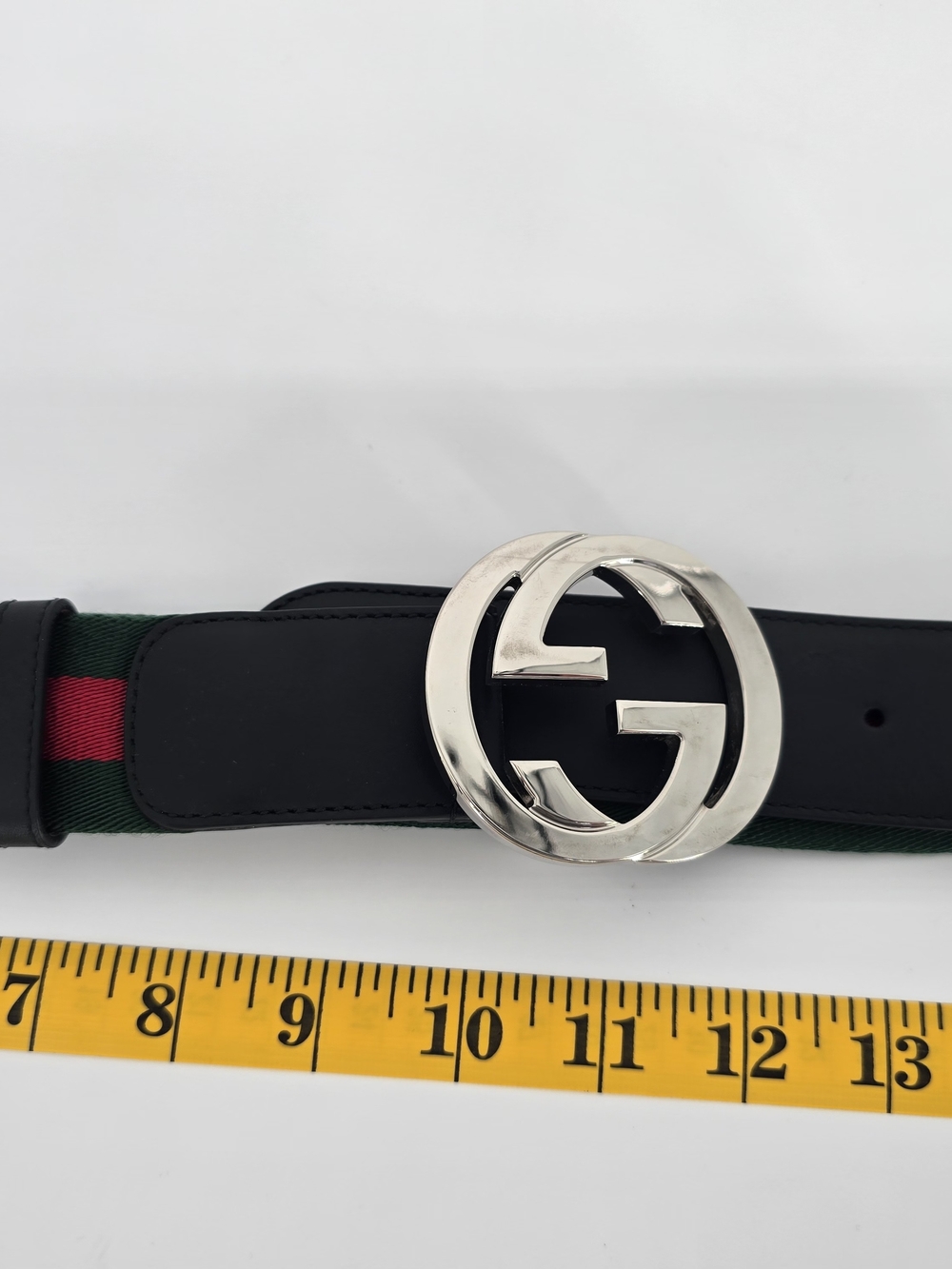 Gucci Green/Red Web Canvas Leather Belt with Silver GG Buckle - Picture 4 of 10